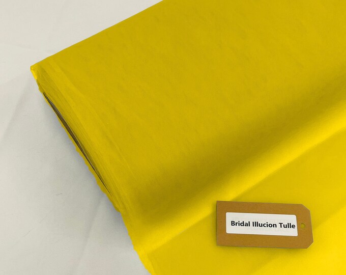 Yellow - Bridal Illusion Tulle 108"Wide Polyester Premium Tulle Fabric Bolt.