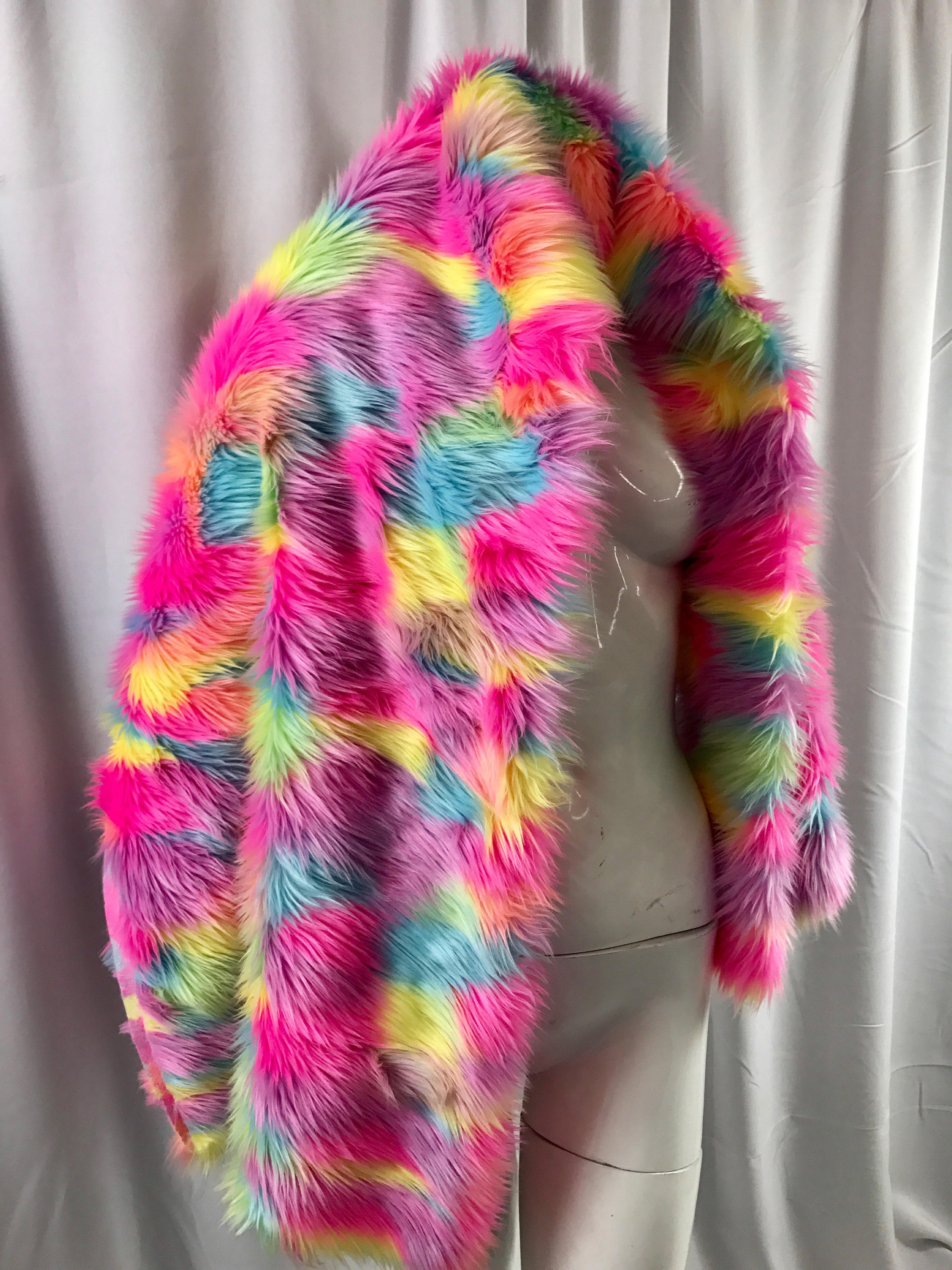 Fuchsia pink multi color tie dyed jacquard faux fun fur-super sofrt ...