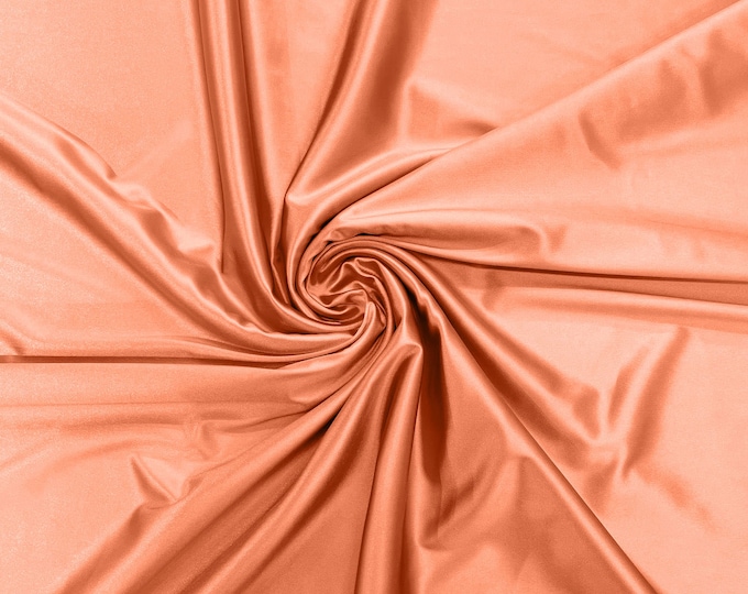 Peach - Luxury Shiny Satin Stretch Spandex Fabric / Prom / Wedding / Cosplays.