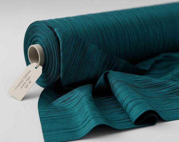 Dark Teal Spendix Crushed Stretch Fabric By The Yard | Polyester Wedding Dress Drapery Material, Textured Shiny Craft Fabric