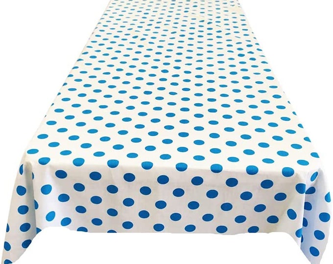 New Creations Fabric & Foam Inc, Polka Dot Poly Cotton Tablecloth ( Turquoise Dot on White. Choose Size Below