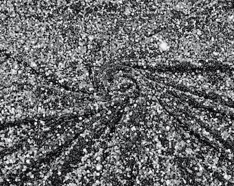 Silver All-Over 5mm Shiny Sequins Black Stretch Velvet 54" Wide.