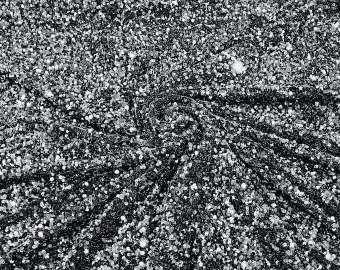 Silver / Black  stretch velvet with luxury sequins all over 5mm shining sequins 2-way stretch, sold by the yard.