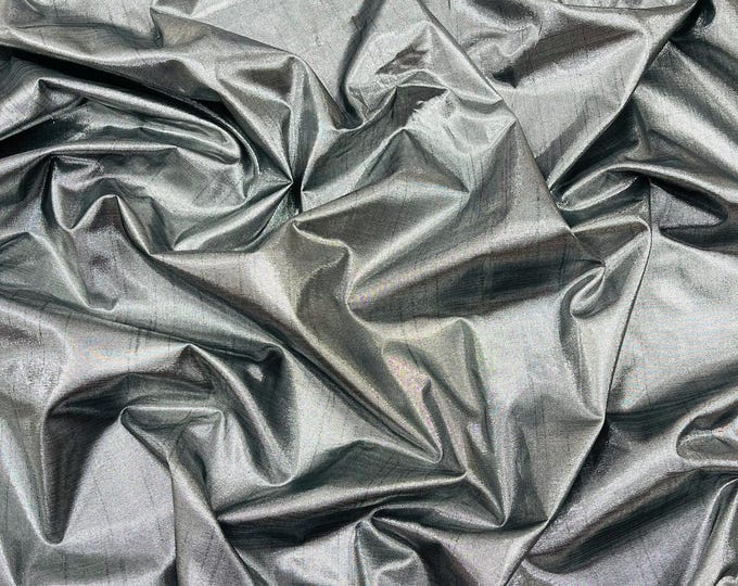 Gray Metallic Polyester Dupioni Faux Silk Fabric | 55" Wide Wedding, Home Decor.
