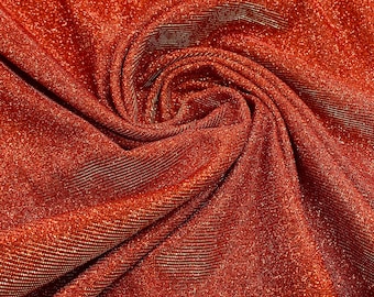 Burnt Orange Stretch glitter shimmer 58” wide-Glimmer-Sparkling Fabric-Prom-Nightgown-Sold by the yard.