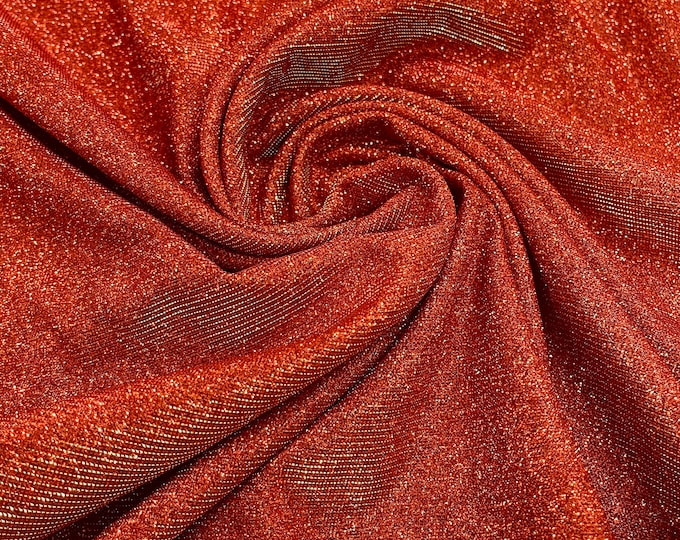 Burnt Orange Stretch glitter shimmer 58” wide-Glimmer-Sparkling Fabric-Prom-Nightgown-Sold by the yard.