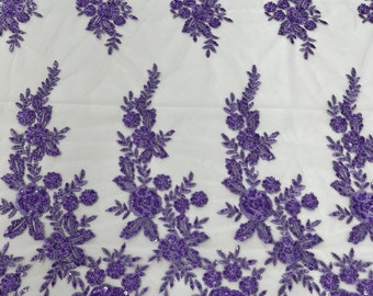 Lavender floral design embroider and beaded on a mesh lace fabric-Wedding/Bridal/Prom/Nightgown fabric.