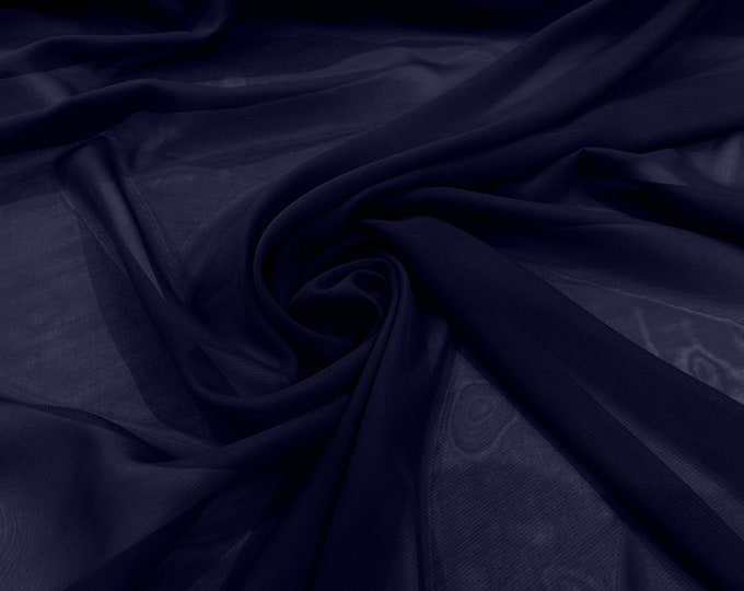 Navy Blue 58/60" Wide 100% Polyester Soft Light Weight, Sheer, See Through Chiffon Fabric/ Bridal Apparel | Dresses | Costumes/ Backdrop