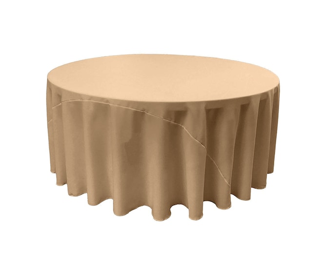 Champagne - Solid Round Polyester Poplin Tablecloth With Seamless.