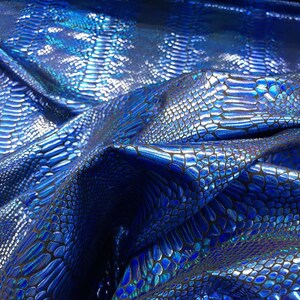 Iridescent Snake Skin Print On A Nylon 2 Way Stretch Spandex Fabric BY The Yard. (Turquoise on Black)