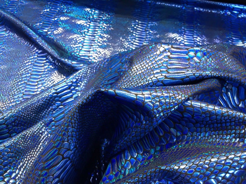 Iridescent Snake Skin Print On A Nylon 2 Way Stretch Spandex Fabric BY The Yard. (Kelly Green on Black) main image 1