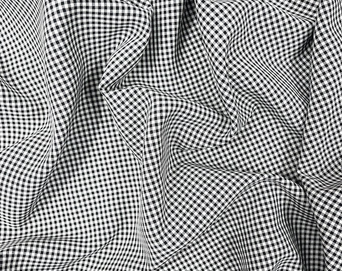 Black Gingham Checkered 1/8” Squares Polyester Poplin Fabric| 58" Wide| Dress, Shirt.