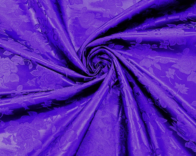 Violet Purple 60" Wide Polyester Big Roses/Flowers Brocade Jacquard Satin Fabric/Cosplay Costumes, Skirts, Table Linen/Sold By The Yard.