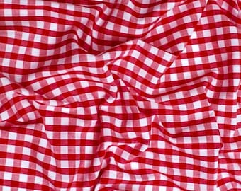 Red Gingham 1/4" Checkered Poly Cotton 58" Wide Fabric- Sold by the yard