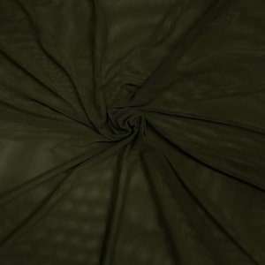 Dark Olive 58/60&quot; Wide Solid Stretch Power Mesh Fabric Nylon Spandex Sold By The Yard.