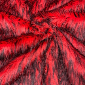 Red/black husky faux fur, 2 tone shaggy faux fur 60&quot; wide.