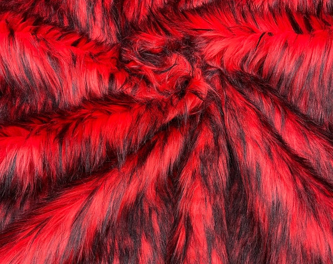 Red/black husky faux fur, 2 tone shaggy faux fur 60" wide.