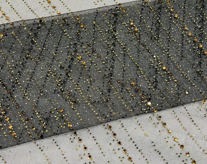 Black - Glitter Rhinestone Fabric Invisible Mesh by The Yard. (by The Yard).