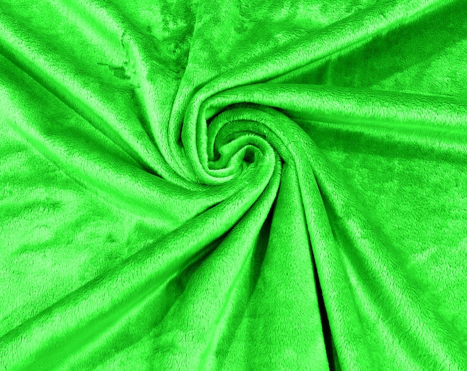 Lime Green Minky Smooth Soft Solid Plush Faux Fake Fur Fabric Polyester- Sold by the yard.