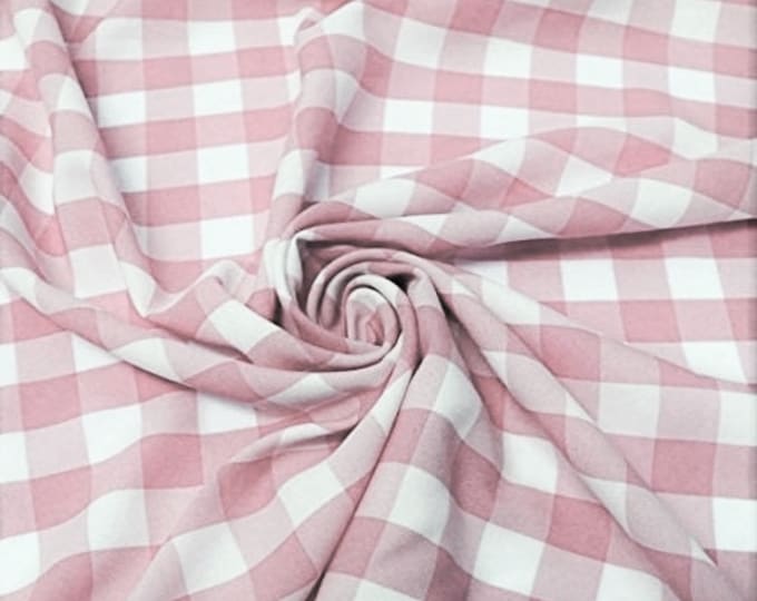 Blush & White, 60" Wide 100% Polyester 1" Poplin Gingham Checkered Plaid Fabric.