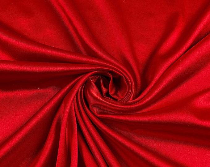 Red 58-59" Wide - 96 percent Polyester, 4% Spandex Light Weight Silky Stretch Charmeuse Satin Fabric by The Yard.