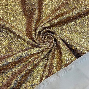 Gold - Mini Glitz Sequins on a 4 Way Stretch Spandex Fabric- Sold by The Yard.