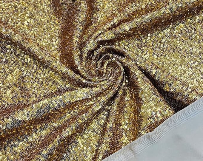 Gold - Mini Glitz Sequins on a 4 Way Stretch Spandex Fabric- Sold by The Yard.