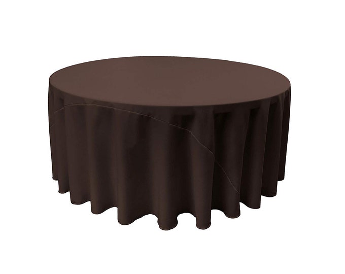 Brown - Solid Round Polyester Poplin Tablecloth With Seamless.