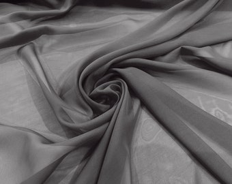 Charcoal 58/60" Wide 100% Polyester Soft Light Weight, Sheer, See Through Chiffon Fabric/ Bridal Apparel | Dresses | Costumes/ Backdrop