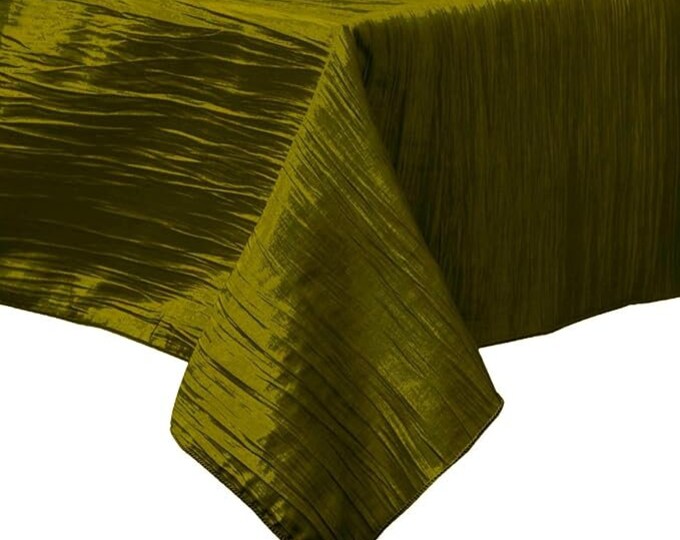 Olive Green Square Light Weight Accordion Design Crushed Taffeta Seamless Table Overlay.