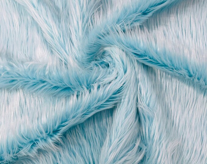 Light Blue Shaggy Long Pile Soft Faux Fur Fabric for Fur suit, Cosplay Costume, Photo Prop, Trim, Throw Pillow, Crafts