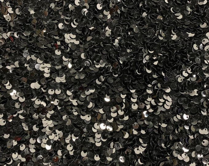 Black stretch velvet with luxury sequins all over 5mm shining sequins 2-way stretch, sold by the yard.