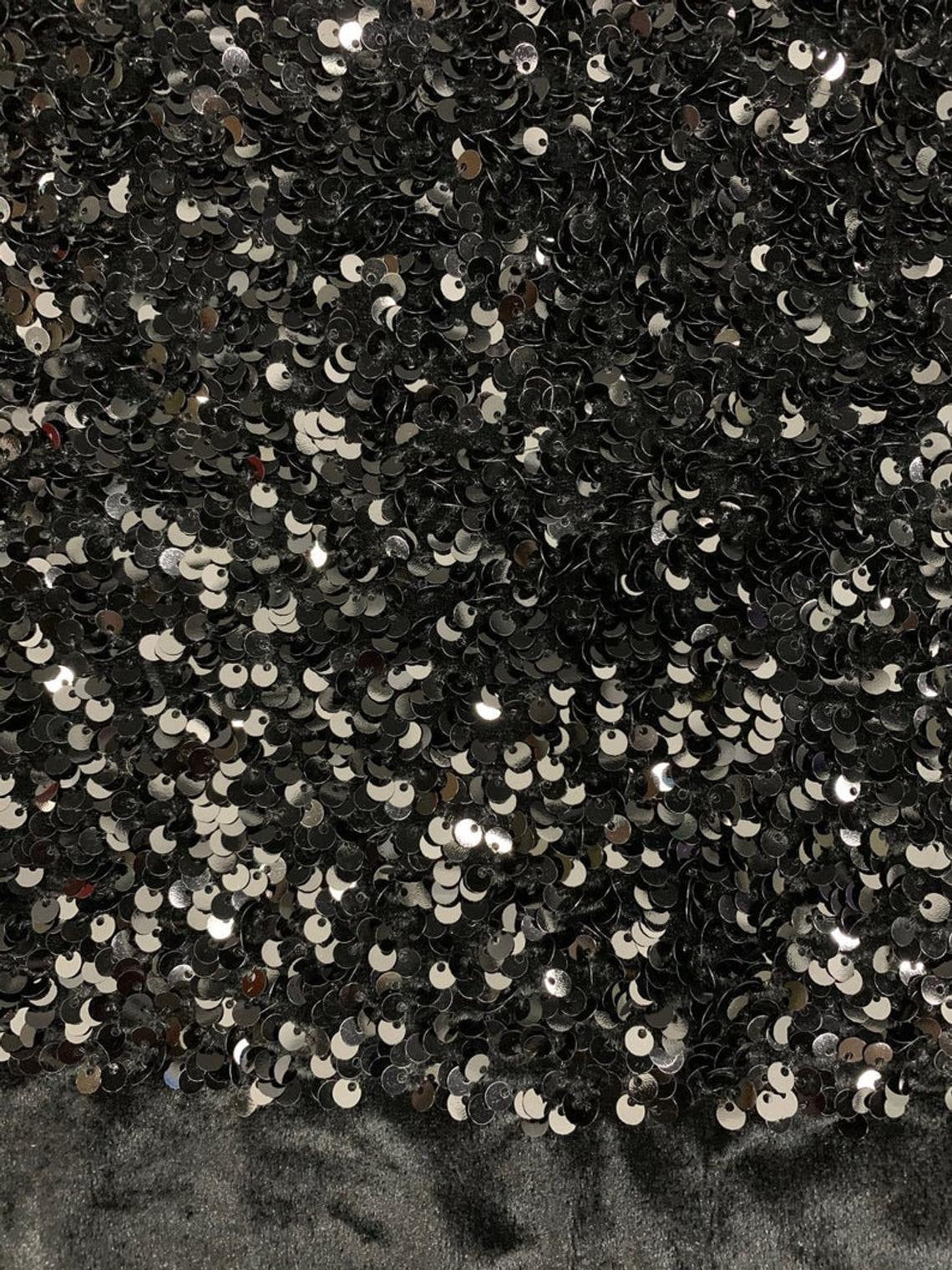 Black Fabric By The Yard - Scattered Sequins on Black Fabric - New