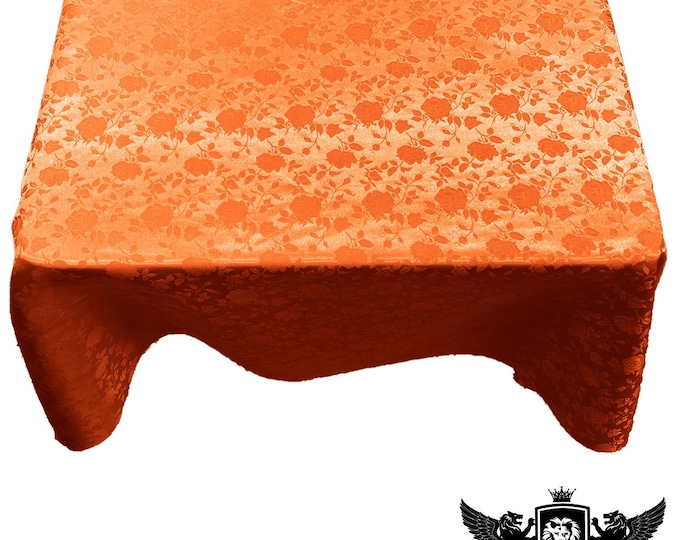 Orange Square Tablecloth Roses Jacquard Satin Overlay for Small Coffee Table Seamless.