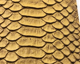 Matt Gold, 53/54" Wide Snake Fake Leather Upholstery, 3-D Viper Snake Skin Texture Faux Leather PVC Vinyl Fabric by The Yard