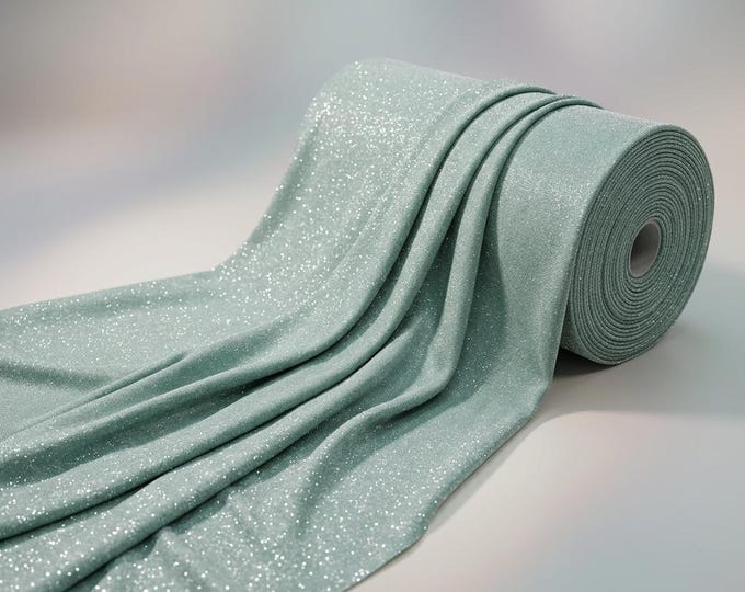 Mint Green Glitter Stretch Fabric by Yard, Shimmer Spandex Fabric, 4 Way Stretch Sparkle Fabric, Prom Dress Dancewear Costume Fabric 58 Inch