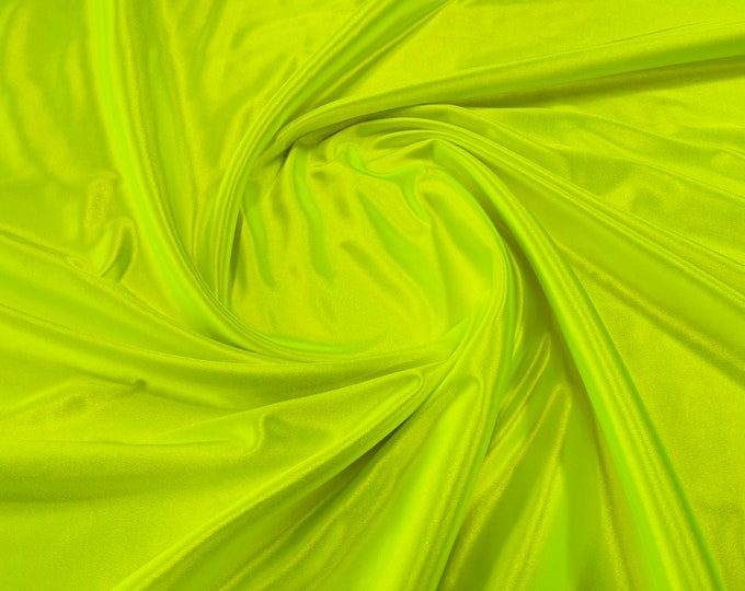 Neon Yellow Deluxe Shiny Polyester Spandex Fabric Stretch 58" Wide Sold by The Yard.