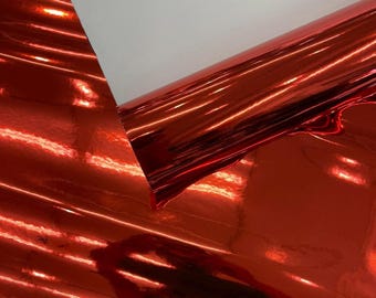 Red Chrome Mirror Reflective Vinyl Fabric, 54" Wide for Crafting and Upholstery