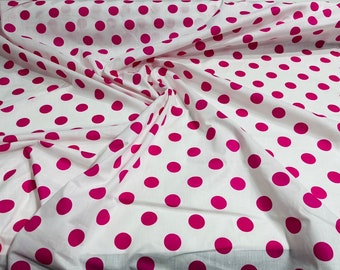 Fuchsia Dot On White 58" Wide Premium 1 inch Polka Dot Poly Cotton Fabric Sold By The Yard.