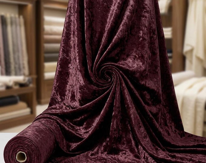 Burgundy Crushed Velvet Fabric 58" Wide | Stretch Panne Velvet By The Yard | Cosplay Costume Apparel Fabric