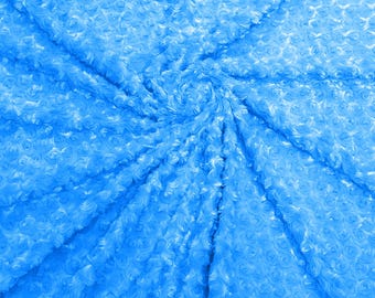 Turquoise Minky Swirl Rosebud Plush Fur Fabric| 58" Wide | Apparel.