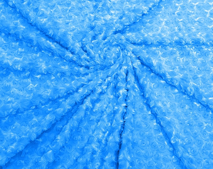 Turquoise Minky Swirl Rosebud Plush Fur Fabric| 58" Wide | Apparel.