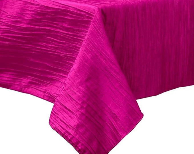 Fuchsia Square Light Weight Accordion Design Crushed Taffeta Seamless Table Overlay