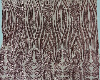 Dusty Pink sequin design on a 4 way stretch mesh-prom-sold by the yard.