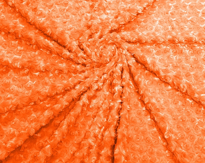 Orange 58" Wide Minky Swirl Rose Blossom Ball Rosebud Plush Fur Fabric Polyester