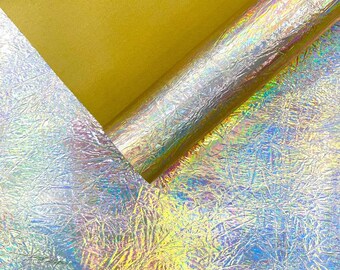 Chrome Vinyl Fabric, Holo Gold Crush Mirror 54" Wide for Upholstery and Crafting