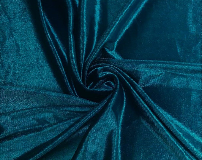 Teal Blue 60" Wide 90% Polyester 10  percent Spandex Stretch Velvet Fabric for Sewing Apparel Costumes Craft, Sold By The Yard.