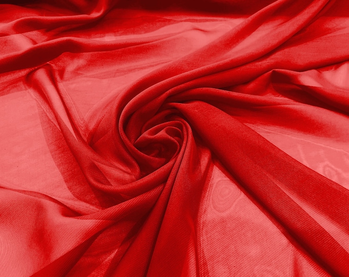 Red 5 Yards 60" Wide Sheer Fabric Chiffon Fabric by The Yard Continuous Solid Color Draping Fabric for Wedding Party Easter Backdrop