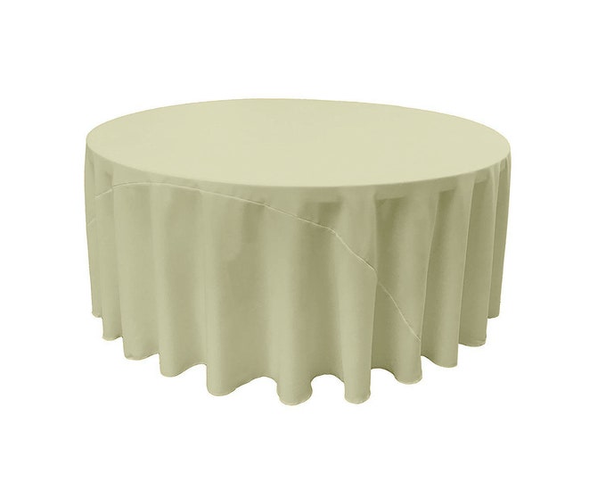 Light Yellow - Solid Round Polyester Poplin Tablecloth With Seamless.