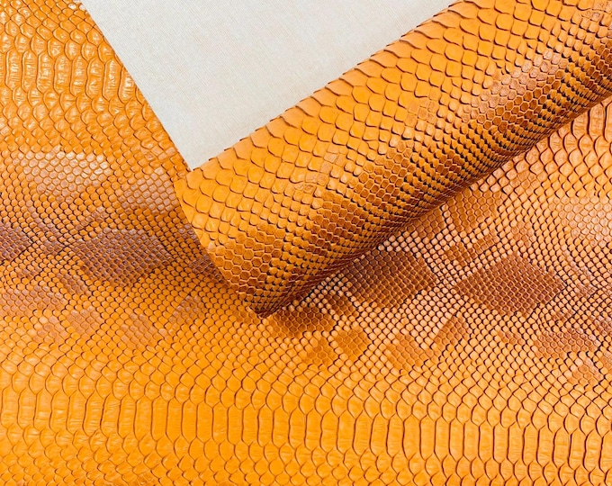 Orange Viper Snake Skin Texture Faux Leather Fabric| 54" Wide| Upholstery| Bags.